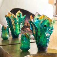 daum fleur de paon vase extra large green