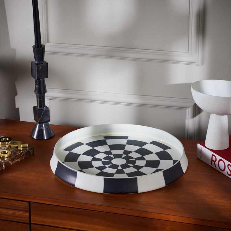 Damier Serving Platter Round White 42cm l objet damier serving platter round white 42cm