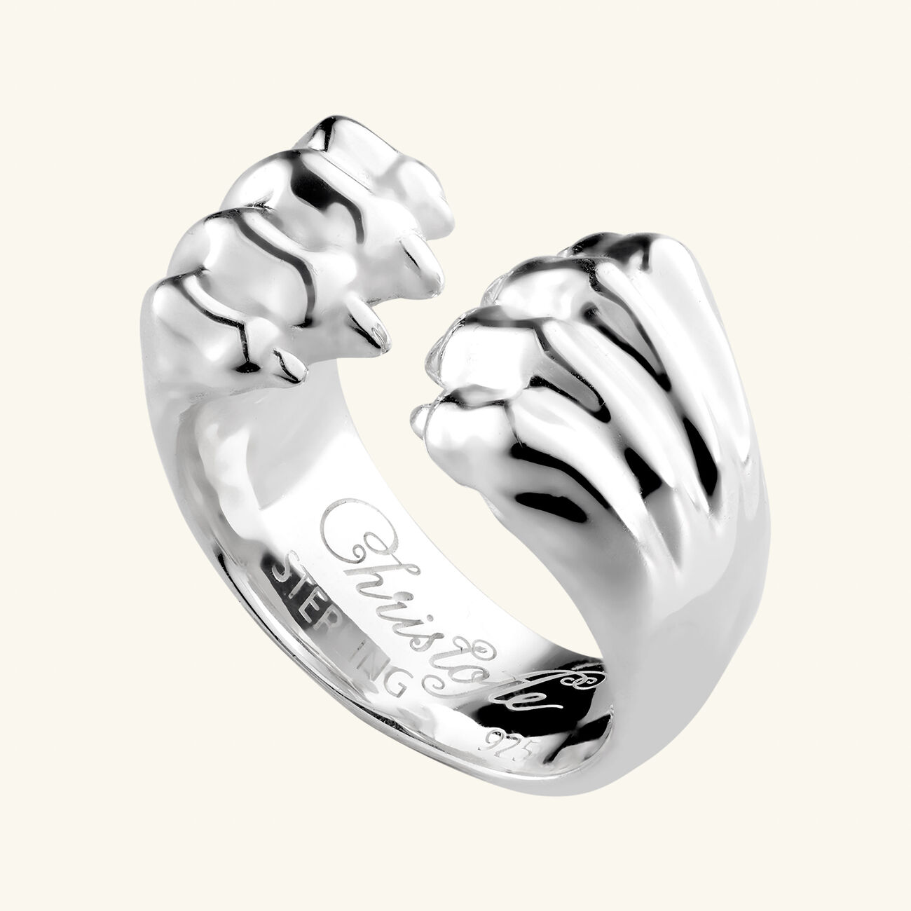 christofle patte de lion open ring sterling silver size 51