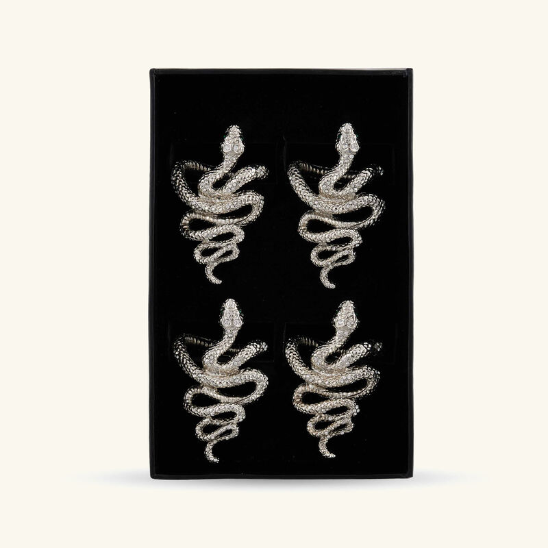 طقم مؤلف من أربع حلقات للمناديل على شكل ثعابين باللون الفضي لوبجيه طقم مؤلف من أربع حلقات للمناديل على شكل ثعابين باللون الفضي