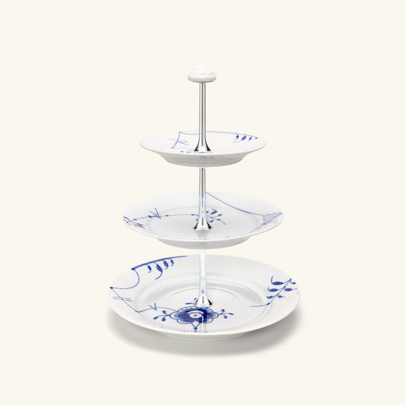 royal copenhagen blue fluted mega 3 tier cake stand white