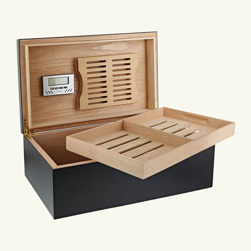 علبة حفظ السيجار بريميوم سوداء اس تي دوبون علبة حفظ السيجار بريميوم سوداء