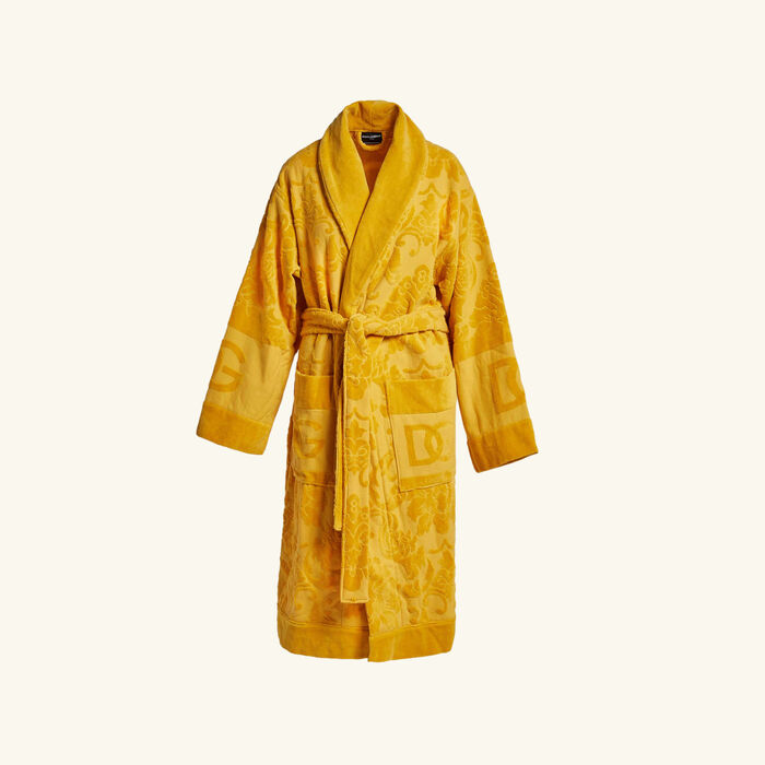 dolce gabbana casa terry cotton jacquard bath robe small orange