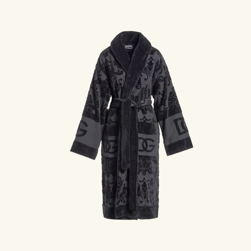 Terry Cotton Jacquard Bath Robe Large Black dolce gabbana casa terry cotton jacquard bath robe large black