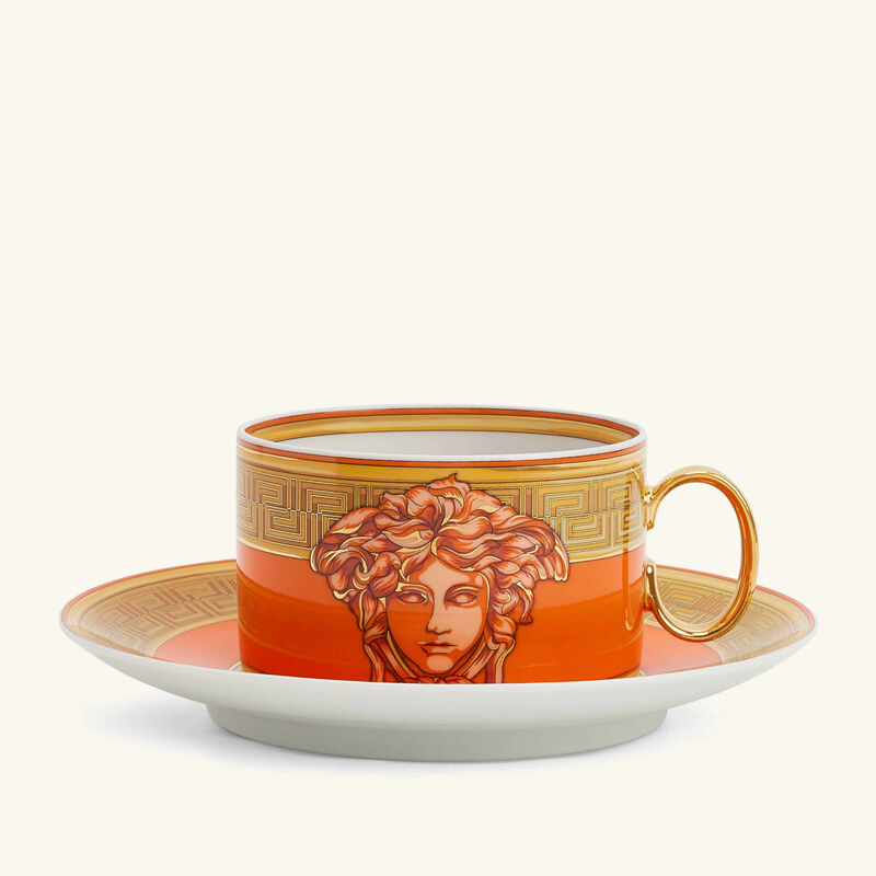 versace orange coin tea cup saucer orange