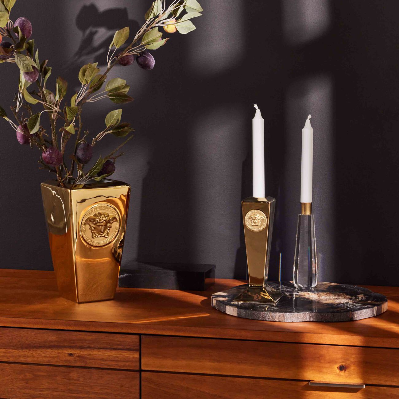 versace medusa candle holder gold