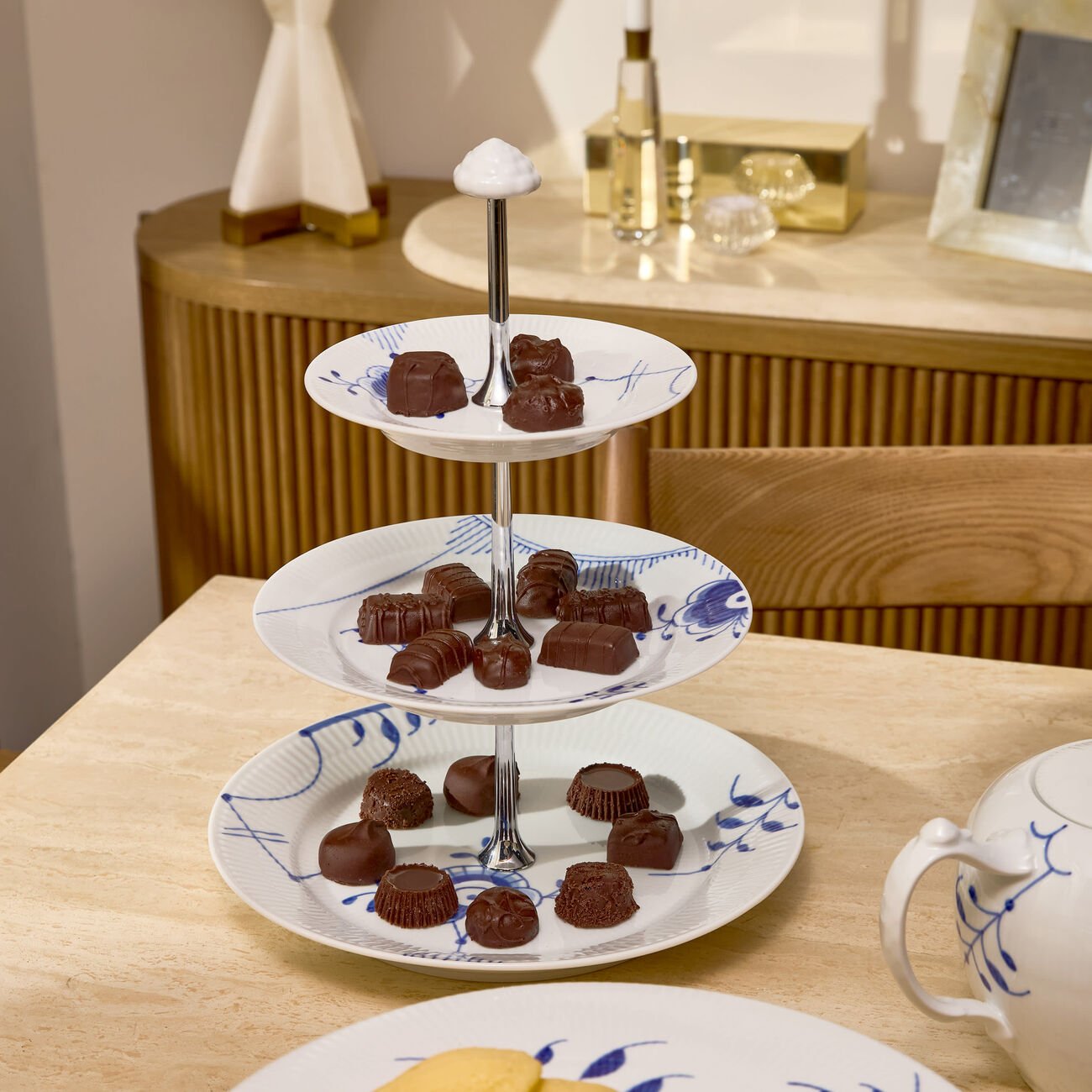 royal copenhagen blue fluted mega 3 tier cake stand white