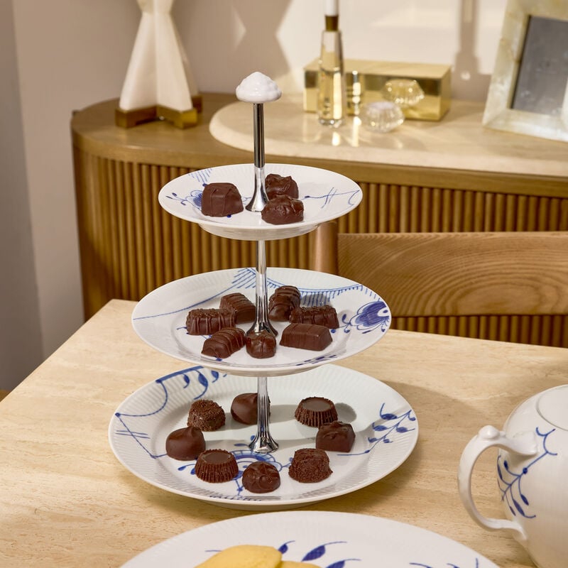 royal copenhagen blue fluted mega 3 tier cake stand white